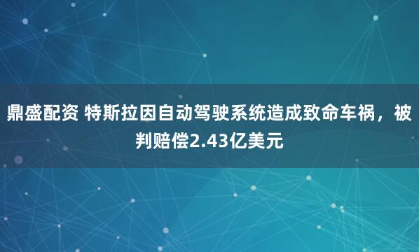 鼎盛配资 特斯拉因自动驾驶系统造成致命车祸，被判赔偿2.43亿美元