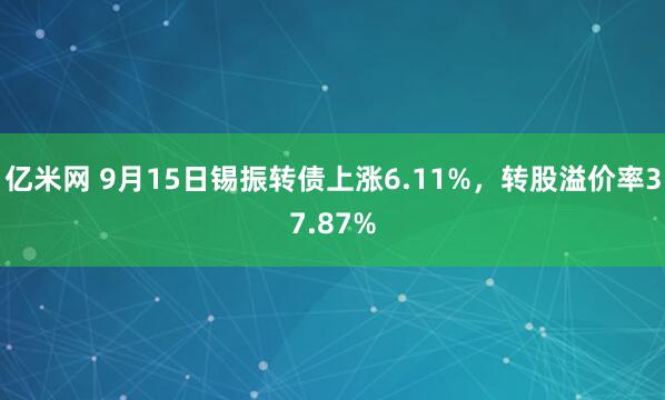 亿米网 9月15日锡振转债上涨6.11%，转股溢价率37.87%